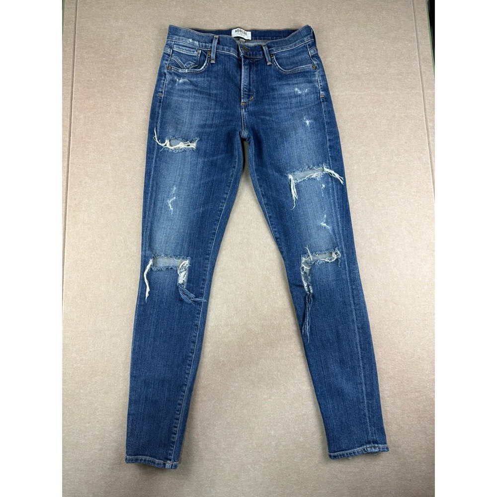 AGOLDE Jeans Women's Size 26 Blue Distressed Skinny Mid Rise Denim Made in USA